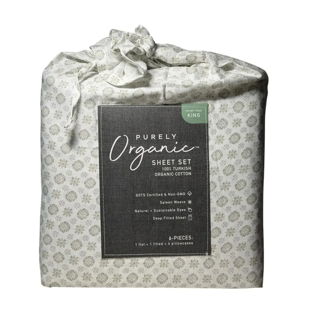 Purely Organic 300 TC 6 Pc 100% Turkish Organic Cotton Sierra Foulard Sage King